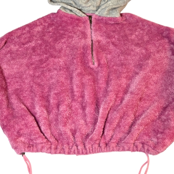 Free People Fuzzy Cropped Oversized Half Zip Soft Hoodie Pink Gray Large - Picture 5 of 11